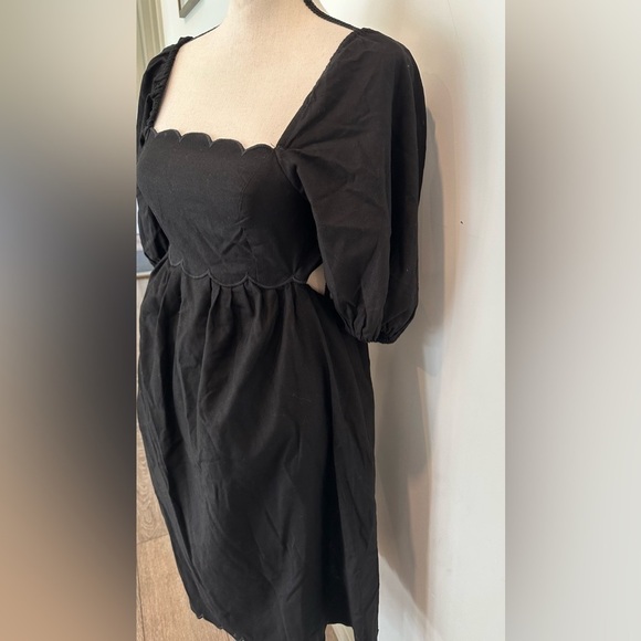 Zimmerman Mae Cut Out Linen Puff Sleeve Mini Dress Black Scalloped NWOT SZ 6 - Picture 5 of 12